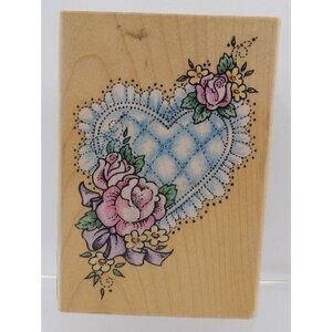Roses with Stitched Heart Stamp ©1996 Stampendous